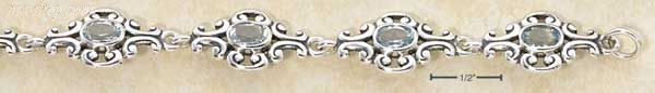 Sterling Silver 7" SCROLLED DESIGNER LINKS W/ OVAL BLUE TOPAZ ST - Click Image to Close