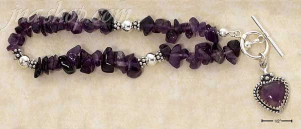 Sterling Silver 7" AMETHYST CHIPS W/ BALI SPACERS & AMETH HEART - Click Image to Close
