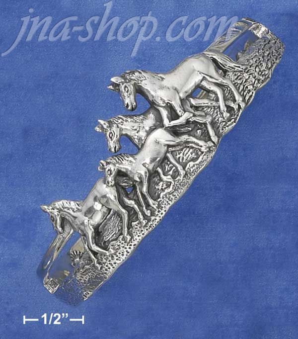 Sterling Silver ANTIQUED HERD OF HORSES CUFF BRACELET (NICKEL FR - Click Image to Close