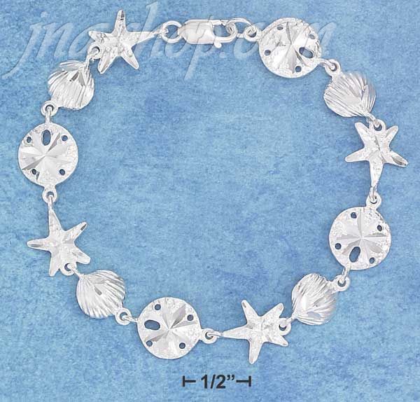 Sterling Silver 8" DIAMOND CUT SCALLOP SHELL STARFISH & SANDDOLL - Click Image to Close