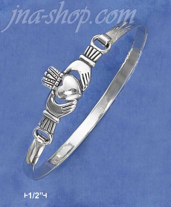 Sterling Silver ANTIQUED CLADDAGH BANGLE WITH LATCH HOOK CLOSURE - Click Image to Close