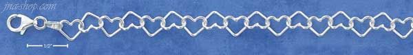 Sterling Silver ITALIAN 7" SMALL OPEN WIRE HEART LINK BRACELET - Click Image to Close