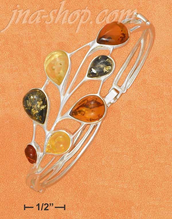 Sterling Silver MULTICOLOR AMBER TEARDROPS HINGED BRACELET W/ LA - Click Image to Close