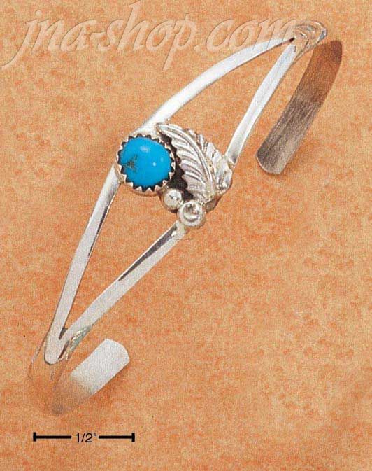 Sterling Silver OPEN WIRE CUFF WITH TURQUOISE AND LEAF - Click Image to Close