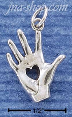 Sterling Silver 3D HEART IN HAND CHARM - Click Image to Close