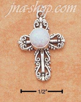 Sterling Silver FANCY FILIGREE W/SYNTHETIC OPAL CROSS CHARM - Click Image to Close