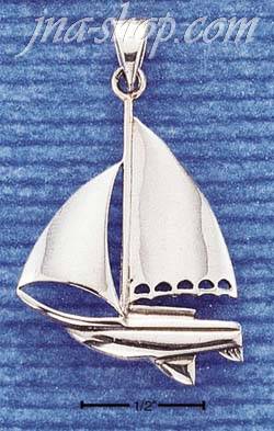 Sterling Silver LARGE HIGH POLISH SAILBOAT - Click Image to Close