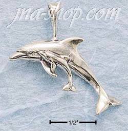 Sterling Silver HP CURVED DOLPHIN W/ BABY CHARM - Click Image to Close