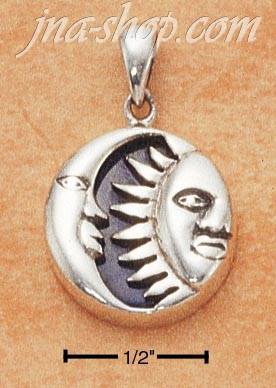 Sterling Silver SUN & MOON W/ LAPIS PENDANT - Click Image to Close
