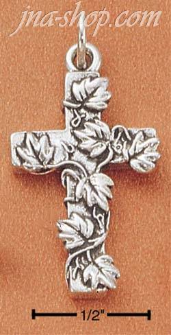 Sterling Silver FANCY BRANCH & LEAF CROSS CHARM - Click Image to Close