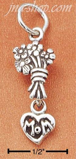 Sterling Silver FLOWERS & "MOM" HEART CHARM - Click Image to Close