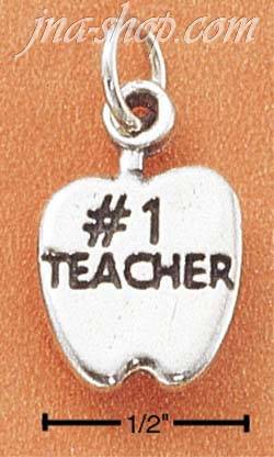 Sterling Silver "#1 TEACHER" APPLE CHARM - Click Image to Close