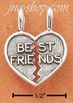 Sterling Silver SMALL ANTIQUED "BEST FRIENDS" 2 PIECE HEART CHAR - Click Image to Close