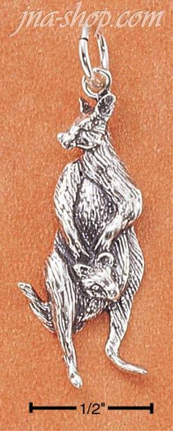 Sterling Silver ANTIQUED KANGAROO & BABY CHARM - Click Image to Close
