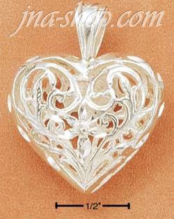 Sterling Silver 25MM DIAMOND CUT FILIGREE HEART CHARM - Click Image to Close