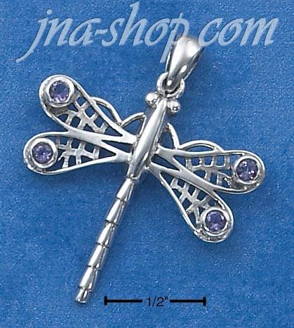 Sterling Silver FILIGREE DRAGONFLY W/ FOUR ROUND AMETHYST STONES - Click Image to Close