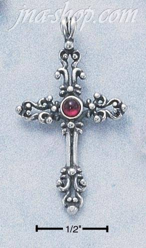 Sterling Silver ANTIQUED OPEN DOT & SCROLL CROSS W/ ROUND GENUIN - Click Image to Close