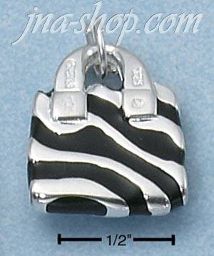 Sterling Silver ENAMEL BLACK ZEBRA STRIPE PURSE W/ CZ HANDLE CHA - Click Image to Close