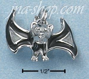 Sterling Silver ENAMEL 3D BAT CHARM WITH BLACK & WHITE WINGS - Click Image to Close