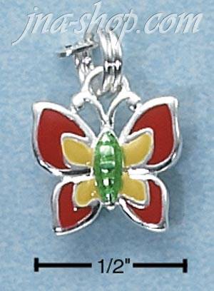 Sterling Silver ENAMEL RED YELLOW & GREEN BUTTERFLY CHARM - Click Image to Close