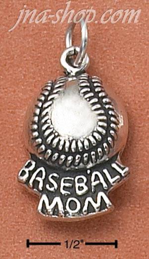 Sterling Silver BASEBALL WITH "BASEBALL MOM" CHARM - Click Image to Close