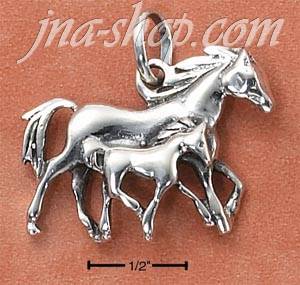 Sterling Silver MOTHER AND FOAL GALLOPING HORSES - Click Image to Close
