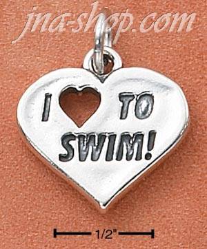 Sterling Silver "I HEART TO SWIM!" HEART CHARM - Click Image to Close