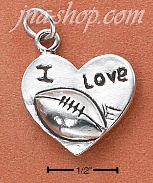 Sterling Silver "I LOVE FOOTBALL" HEART CHARM - Click Image to Close