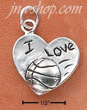 Sterling Silver "I LOVE BASKETBALL" HEART CHARM - Click Image to Close