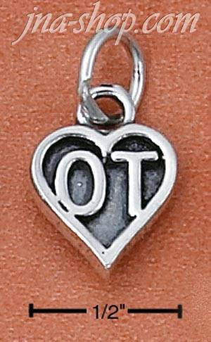Sterling Silver "OT" OCCUPATIONAL THERAPIST HEART CHARM - Click Image to Close