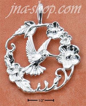 Sterling Silver HUMMINGBIRD WITH ELEGANT FLOWERS CHARM - Click Image to Close