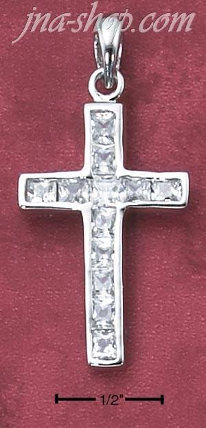 Sterling Silver CHANNEL SET PRINCESS CUT CZ CROSS CHARM ON BAIL - Click Image to Close
