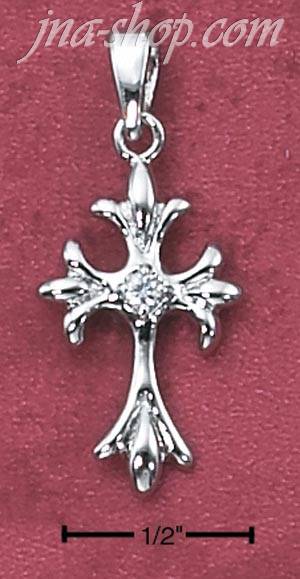Sterling Silver SMALL CROSS W/ BRANCHED ENDS & ROUND CZ IN CENTE - Click Image to Close