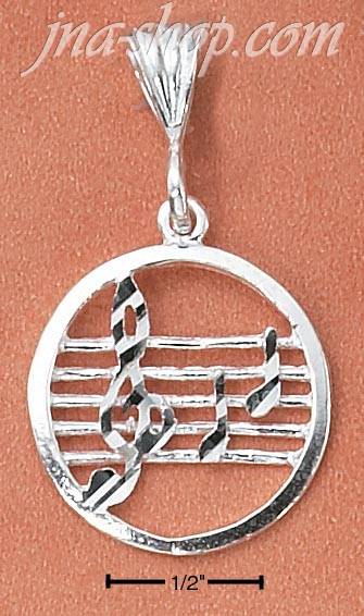 Sterling Silver ROUND MUSIC STAFF WITH G-CLEF & NOTES CHARM - Click Image to Close