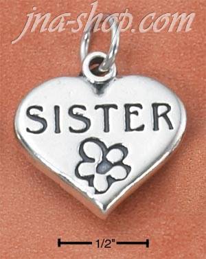 Sterling Silver "SISTER" WITH FLOWER ON HEART CHARM - Click Image to Close