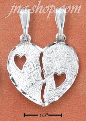 Sterling Silver "BEST FRIENDS" BROKEN HEART W/ TWO OPEN HEARTS C - Click Image to Close