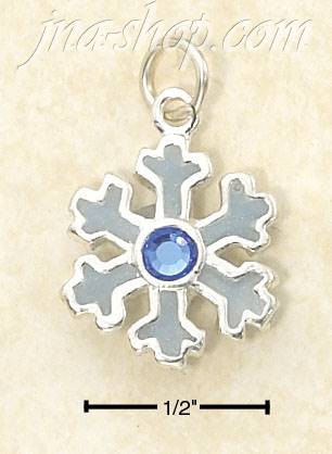 Sterling Silver ENAMELED SNOWFLAKE CHARM WITH BLUE CRYSTAL - Click Image to Close