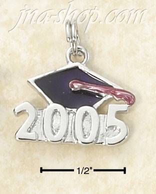 Sterling Silver RHODIUM PLATED ENAMEL 2005 WITH GRADUATION CAP C - Click Image to Close
