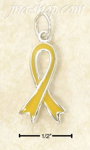 Sterling Silver ENAMELED YELLOW AWARENESS RIBBON CHARM - Click Image to Close