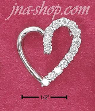 Sterling Silver HALF HIGH POLISH HALF CZ OPEN HEART PENDANT - Click Image to Close