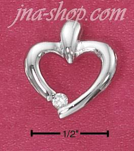 Sterling Silver OPEN HEART PENDANT WITH CZ AT BOTTOM - Click Image to Close