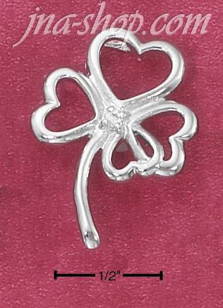 Sterling Silver OPEN 4 LEAF CLOVER PENDANT WITH CENTER CZ - Click Image to Close