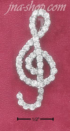 Sterling Silver CZ G CLEF PENDANT - Click Image to Close
