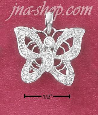 Sterling Silver CZ FILIGREE BUTTERFLY PENDANT - Click Image to Close