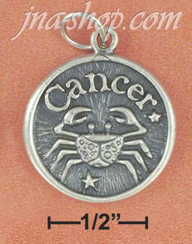 Sterling Silver ANTIQUED CANCER "IMAGINATIVE" DISC CHARM - Click Image to Close
