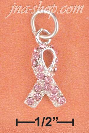 Sterling Silver SMALL PINK SWAROVSKI CRYSTAL AWARENESS RIBBON CH - Click Image to Close