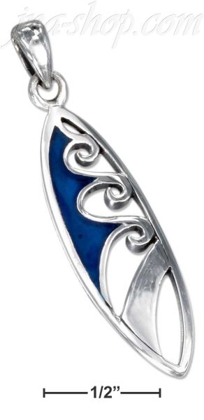 Sterling Silver OUTLINED SURFBOARD W/ "HAWAII" & WAVE INLAY DESI - Click Image to Close