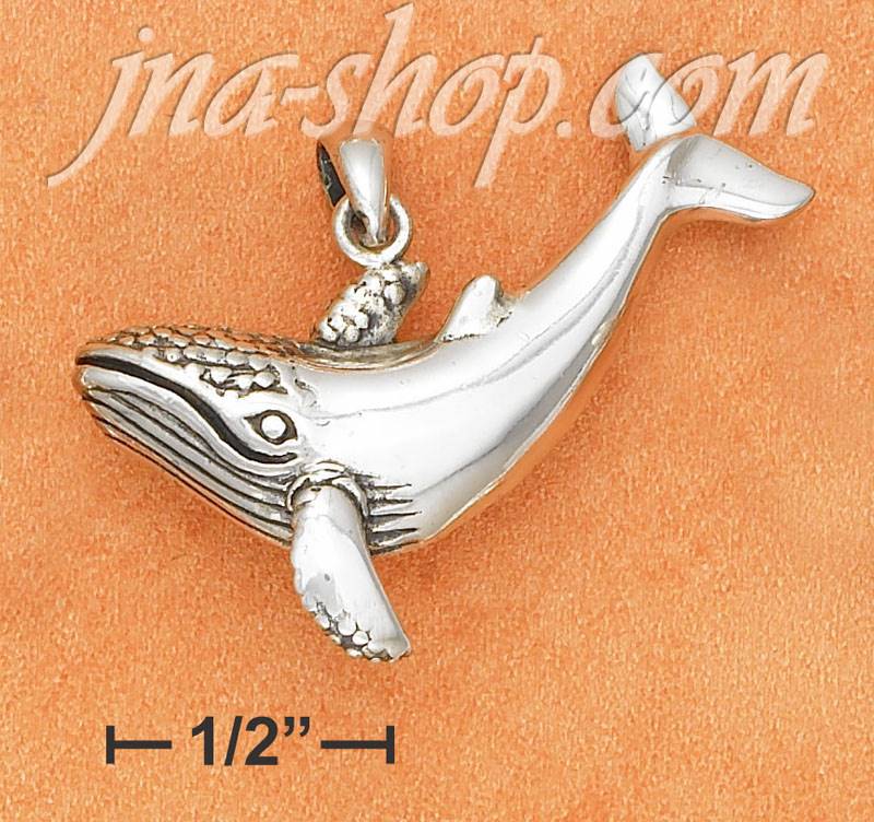 Sterling Silver LARGE WHALE CHARM (1.5") - Click Image to Close