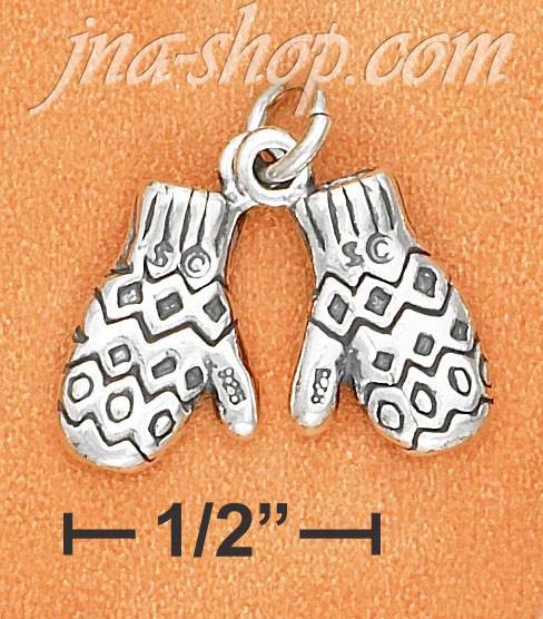 Sterling Silver 3D ANTIQUED MITTENS CHARM - Click Image to Close