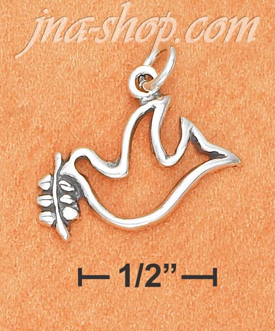 Sterling Silver PEACE DOVE OUTLINE CHARM W/ LEAVES - Click Image to Close